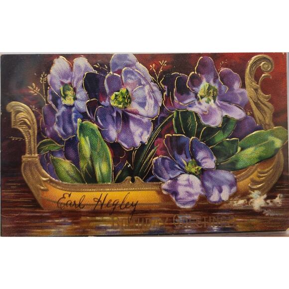 Lot Of Four Vintage Antique Embossed Postcards Flowers Birthday Boats - Picture 4 of 9